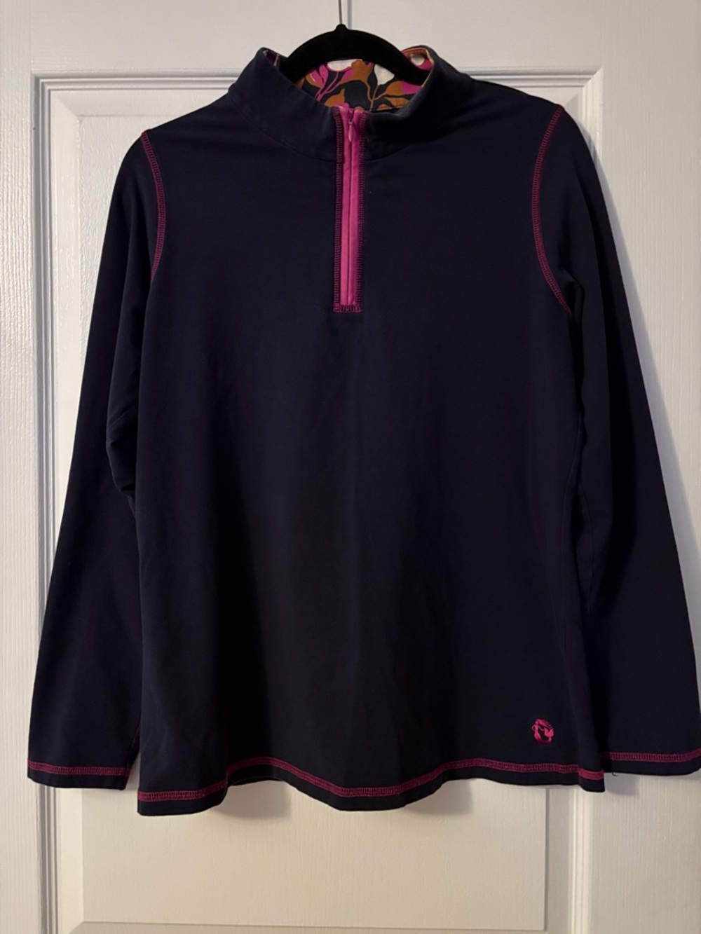 Spartina 449 Navy Long Sleeve Quarter Zip Pullover Navy with Pink Thread